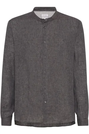 Brunello Cucinelli Eco Leinenhemd mit Stehkragen