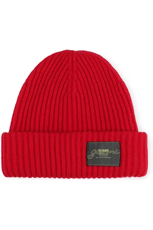 Ganni Beanie mit Logo-Patch