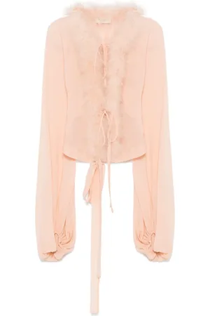 BLUMARINE Georgette-Bluse mit Federbesatz