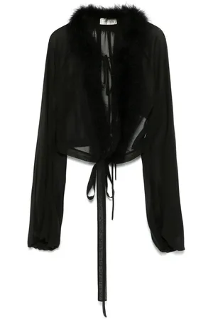 BLUMARINE Georgette-Bluse mit Federbesatz