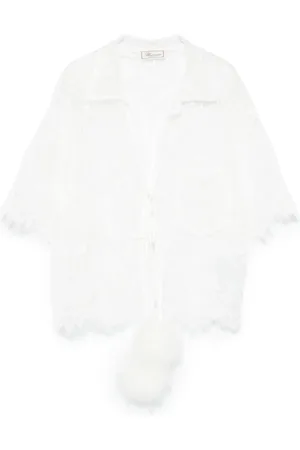 BLUMARINE Spitzenbluse mit Pompon-Detail