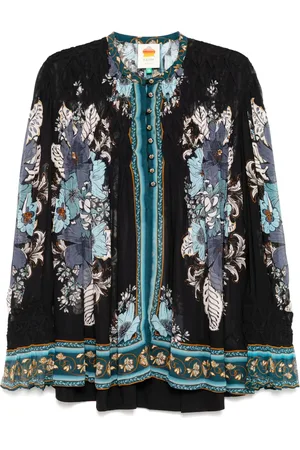 Farm Rio Gesmokte Blossom Tapestry Bluse