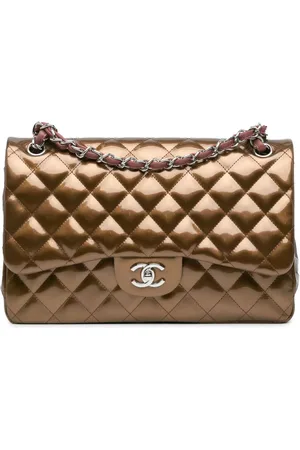 CHANEL 2012-2013 jumbo Classic Double Flap Schultertasche aus Metallic-Lackleder