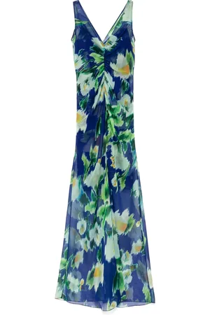Amsale Gerafftes Chiffonkleid mit Print
