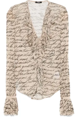 Balmain Gerüschte Bluse mit Love Letter-Print