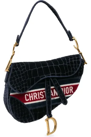 Dior 2021 bestickte Satchel-Tasche aus Samt mit Kroko-Optik