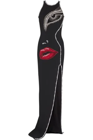 Balmain Maxikleid mit Gesicht-Motiv
