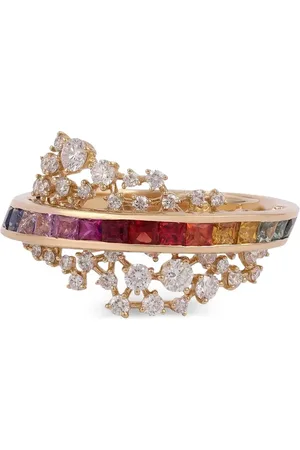 Ananya 18kt Scatter Energy Gelbgoldring mit Diamanten und Saphir