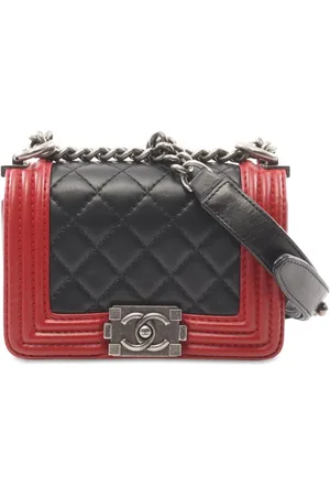 CHANEL 2013-2014 mini zweifarbige Boy Flap Umhängetasche aus gestepptem Lammleder