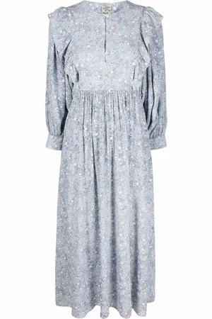 Baum und Pferdgarten Gerüschtes Midikleid mit Blumen-Print