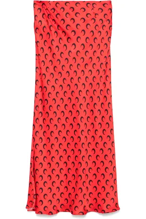 Marine Serre Satin-Midirock mit Sichelmond-Print