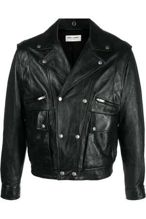 Saint Laurent Lederjacke mit Knitteroptik
