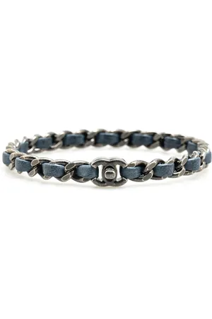 CHANEL 2012 versilbertes Lederarmband mit Kette und CC-Drehverschluss