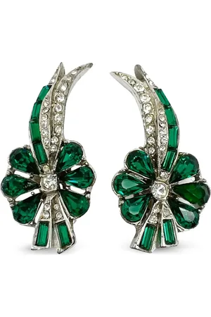 JENNIFER GIBSON JEWELLERY 1950 pre-owned Smaragd Paste Blumenohrclips