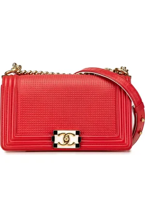 CHANEL 2013-2014 mittelgroße Cube Boy Flap Umhängetasche mit geprägtem Lammleder