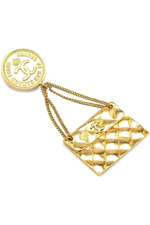 CHANEL 1980-1990 vergoldete CC Flap Brosche mit Steppung