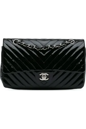 CHANEL 2015-2016 mittelgroße Classic Chevron Double Flap Schultertasche aus Lackleder