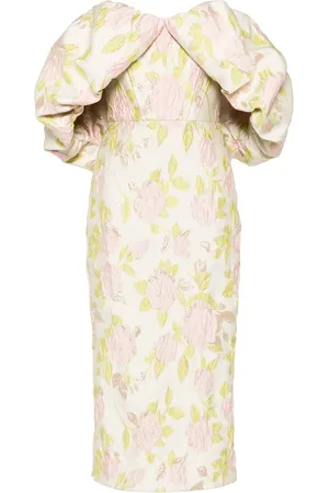 Amsale Schulterfreies Kleid aus Blumen-Jacquard