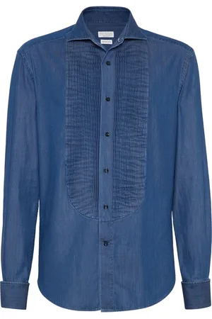 Brunello Cucinelli Smoking-Jeanshemd mit Biesenlatz