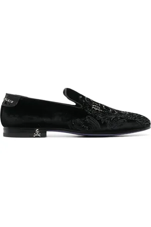 Philipp Plein Loafer in Samtoptik mit Totenkopf