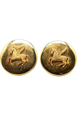 Hermès 20th Century vergoldete runde Pegasus Ohrclips
