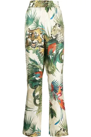 Roberto Cavalli Gerade Seidenhose mit Dschungel-Print