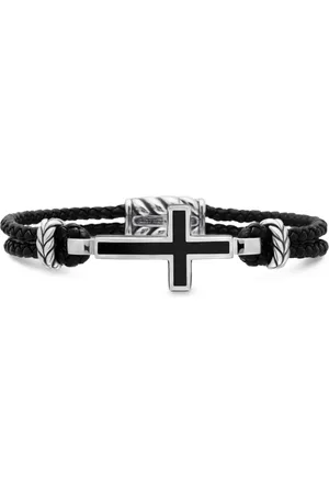 David Yurman Exotic Stone Cross Sterlingsilber-Lederarmband 3mm