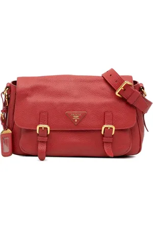 Prada 2000-2024 Vitello Daino Double Kuriertasche mit Schnalle
