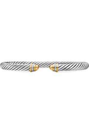David Yurman 18kt Classic Cable Gelbgold- und Sterlingsilberarmband mit Diamant 5mm