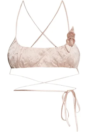 BLUMARINE Satintop in Knitteroptik mit Rosenapplikation