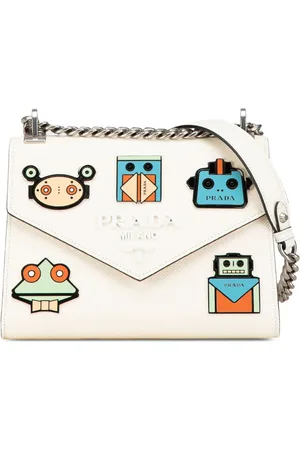 Prada 2013-2024 Saffiano Cuir Monochrome Robot Patches Envelope Chain Flap Umhängetasche