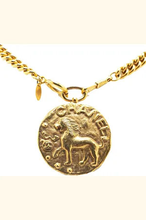 CHANEL 1980-1990 vergoldete Leo Lion Medallion Halskette mit Anhänger