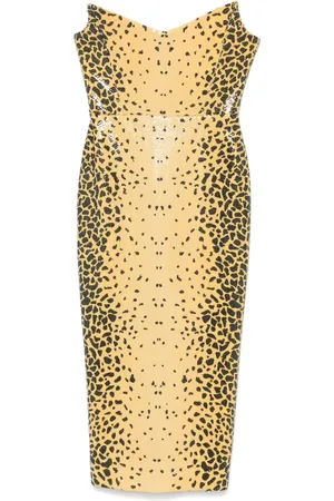 ALEX PERRY Schulterfreies Maxikleid mit Geparden-Print