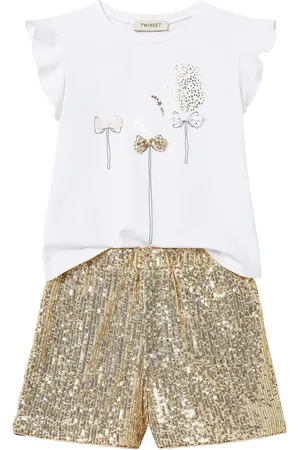 Twin-Set Pailletten-Playsuit mit Rüschenärmeln