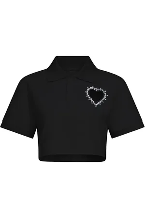 AREA Cropped-Poloshirt mit Kristallen