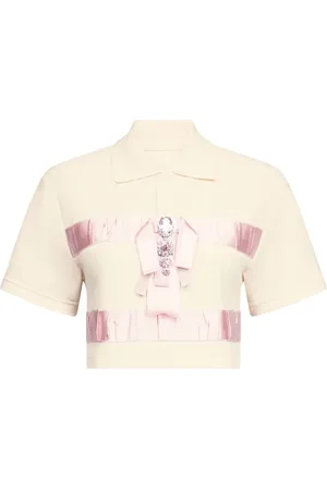 AREA Cropped-Poloshirt mit Kristallen
