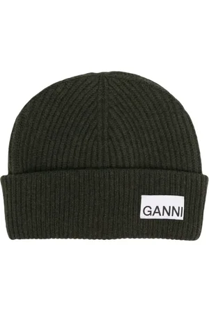 Ganni Gerippte Beanie mit Logo-Patch
