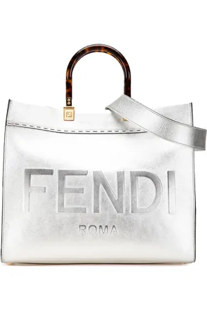 Fendi 2020-2024 mittelgroße Sunshine Satchel-Tasche aus Leder in Metallic-Look