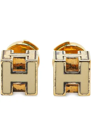Hermès 20th Century vergoldete Cage dH Emaille-Ohrstecker