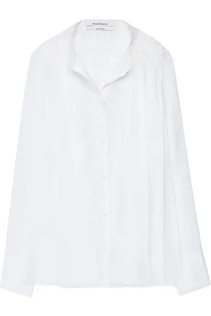 Another Tomorrow Geraffte Voile-Bluse aus Bio-Baumwolle