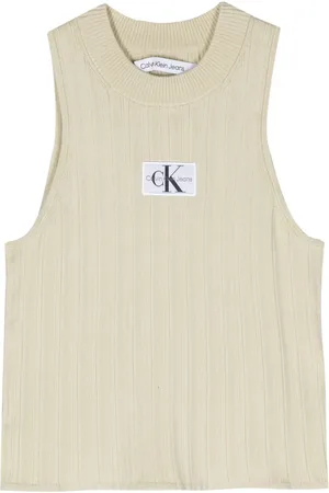 Calvin Klein Geripptes Strickoberteil mit Logo-Patch