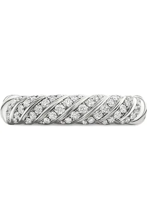 David Yurman 18kt sculpted Cable Weißgoldring mit Diamant 4,6mm