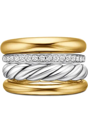 David Yurman 18kt DY Mercer Multi Row Gelbgold- und Sterlingsilberring mit Diamanten (14mm)