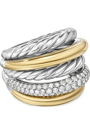 David Yurman 18kt DY Mercer Multi Row Gelbgold- und Sterlingsilberring mit Diamanten (21mm)