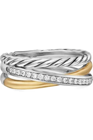 David Yurman 18kt Crossover Three Row Gelbgoldring mit Diamant 7mm