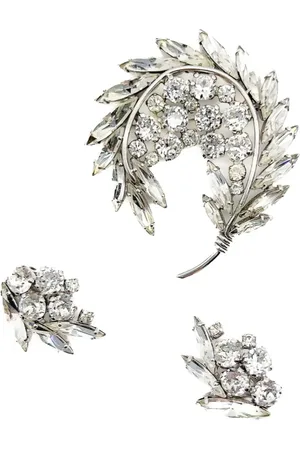 JENNIFER GIBSON JEWELLERY 1950s Sherman Floral Navette Brosche und Ohrringe
