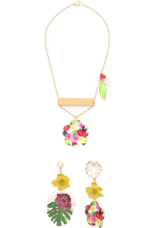 AMIR SLAMA Set aus Halskette und Ohrringen mit floraler Applikation