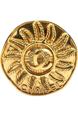 CHANEL 1994 vergoldete runde CC Sunburst Brosche