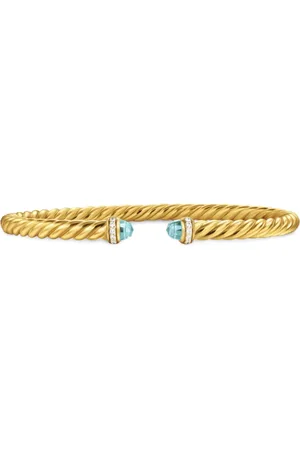 David Yurman 18kt Cablespira® Flex Gelbgoldarmreif mit Diamanten und Aquamarin