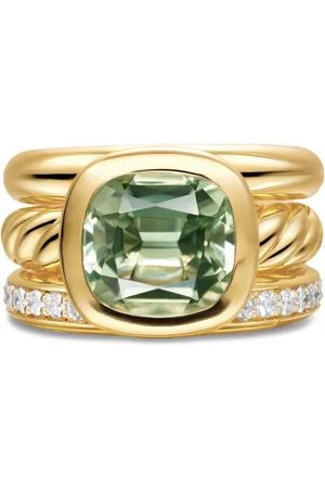 David Yurman 18kt DY Mercer® Four Row Gelbgoldring mit Diamanten und Prasiolith